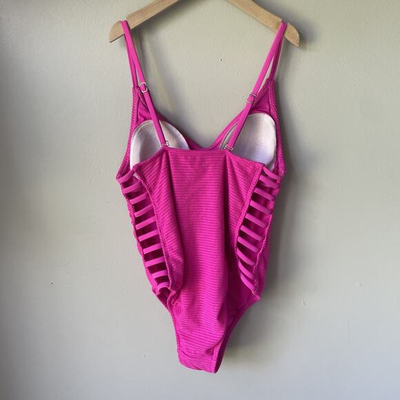 Xhilaration Mesh One Piece Swimsuit Swimwear Bathing Strappy Ladder Sides Pink S - Picture 5 of 16